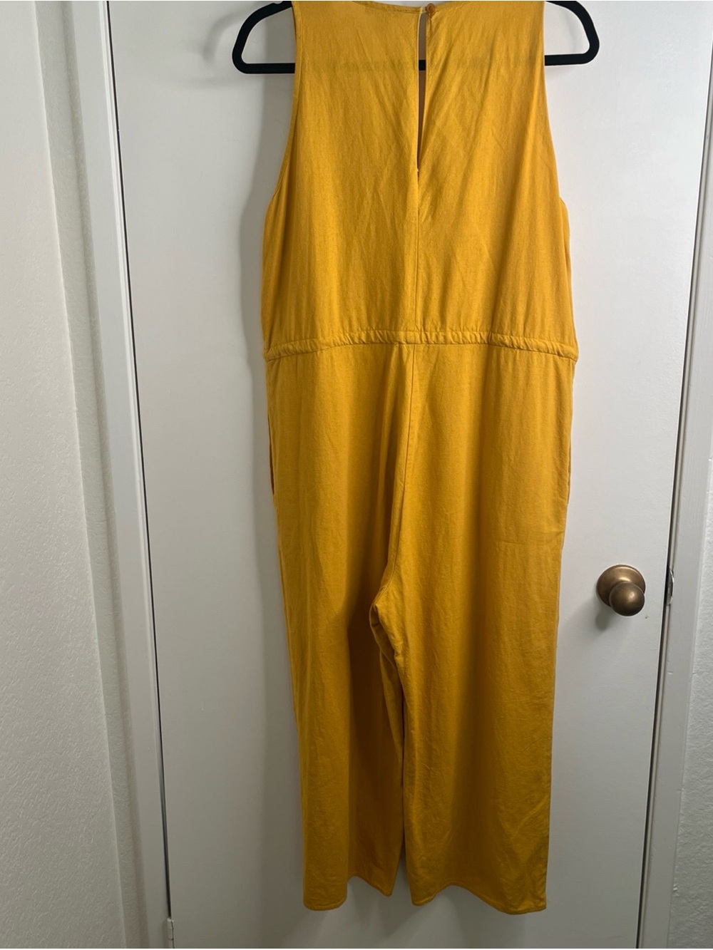 DREW by Anthropology Linen Minimalist Jumpsuit Pockets Drawstring Lrg Mustard - Picture 6 of 16
